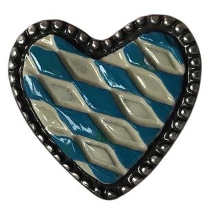 Kuhn Zinn Heart Brooch Bavarian Flag Enamel German Pewter Blue Jewelry C Clasp